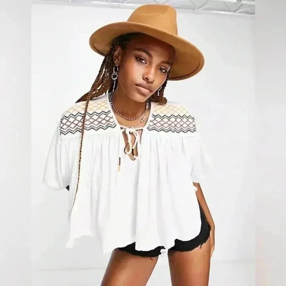 Free People Embroidered White Market Tee - Picture 7 of 11